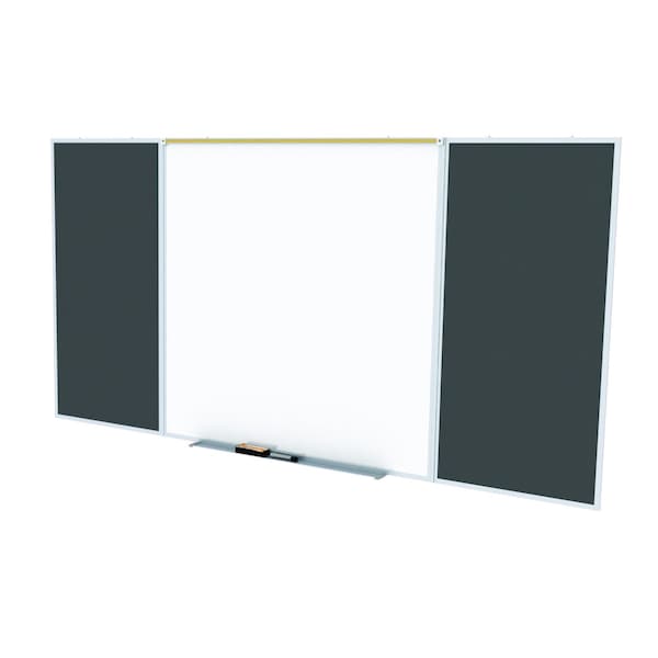 Combo Whiteboard/Bulletin, Mag Por/Rcycld, Styl D, 4 ft H x 10 ft W, Black